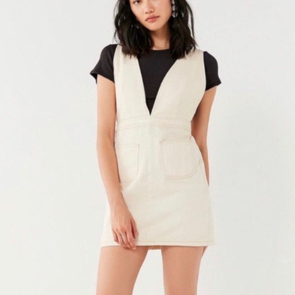 BDG white denim pinafore overall dress